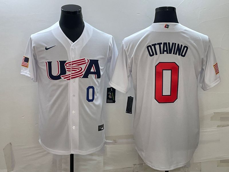 Men 2023 World Cub USA 0 Ottavino White Nike MLB Jersey